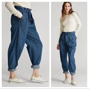 Polo Ralph Lauren Sz 30 10 Blue Denim High Rise Paperbag Tie Waist Jeans loose